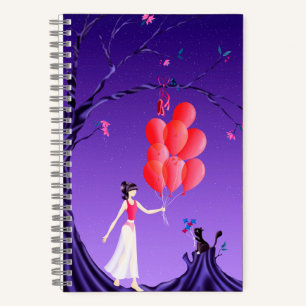 Cute Ballerina & Cat Night Sky Notebook