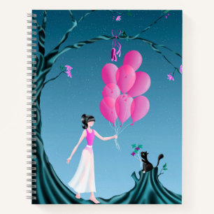Cute Ballerina & Cat Night Sky Notebook