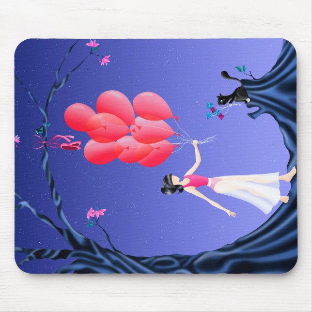 Cute Ballerina & Cat sunset Midnight Tree Mouse Mat (Front)