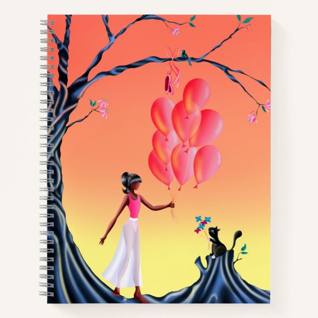 Cute Ballerina & Cat sunset Notebook (Front)
