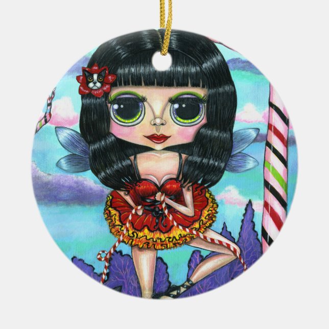 Cute Ballerina Fairy Doll with Boston Terrier Bow Ceramic Tree Decoration (Front)
