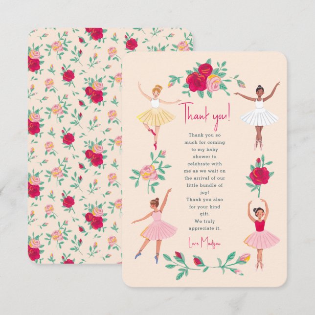 Cute Ballerina Girl Birthday Party Invitation (Front/Back)