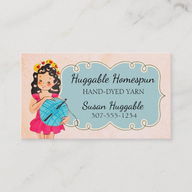 Cute ballerina girl crochet hook ball of yarn business card (Front)