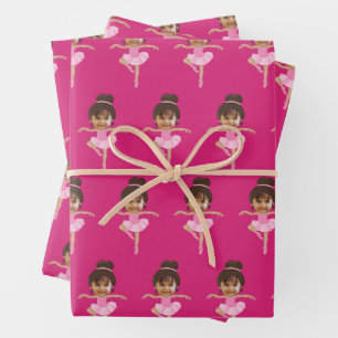 Cute Ballerina Girl Customized Kids Photo Pink Wrapping Paper Sheet