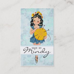 Cute ballerina girl knitting needles ball of yarn business card