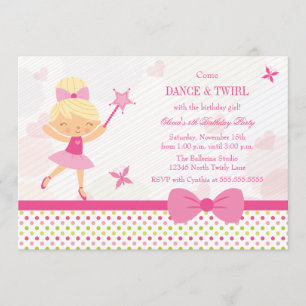 Cute ballerina girl's birthday party invitation