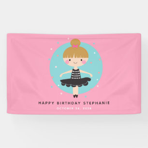 Cute Ballerina in Black Dress Kids Birthday Party Banner