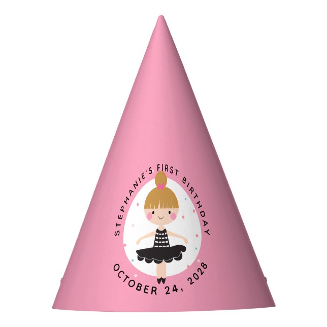 Cute Ballerina in Black Dress Kids Birthday Party Hat (Front)