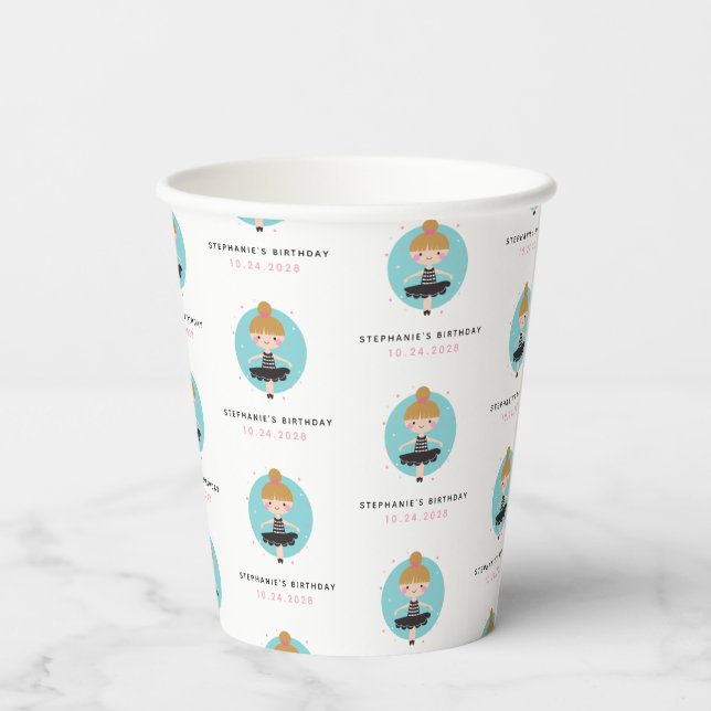 Cute Ballerina in Black Dress Kids Birthday Party  Paper Cups (Back)