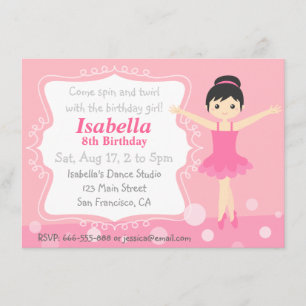 Cute Ballerina in Pink, Girl Birthday Party Invitation