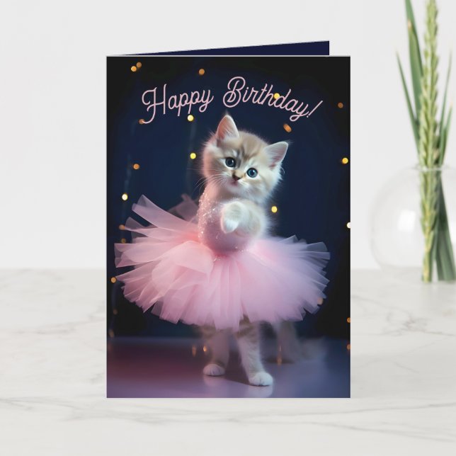 Cute Ballerina Kitten Happy Birthday Thank You Card (Front)