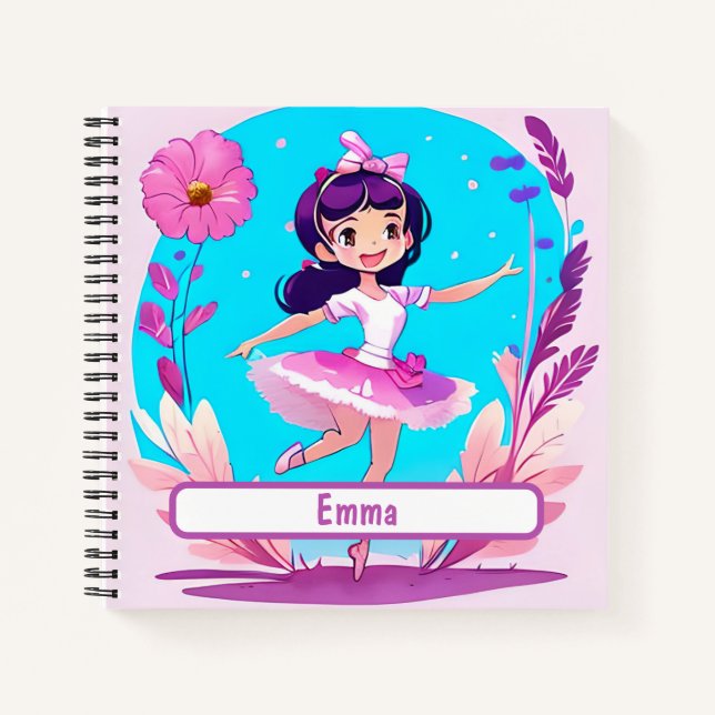 Cute Ballerina Notebook With Customisable Nametag (Front)