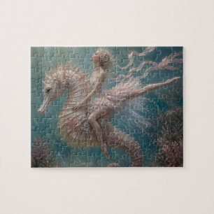 Cute Ballerina on Her Pink Seahorse Jigsaw Puzzle