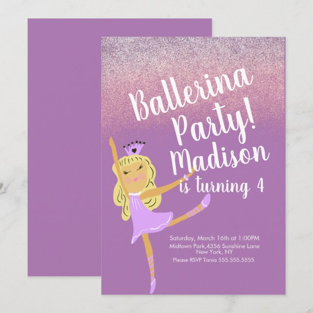 Cute Ballerina  Party Doodle Invitation  (Front/Back)