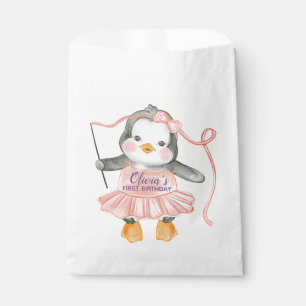 Cute Ballerina Penguin Pink 1st Birthday Party Favour Bags