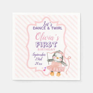 Cute Ballerina Penguin Pink 1st Birthday Party Nap Napkin