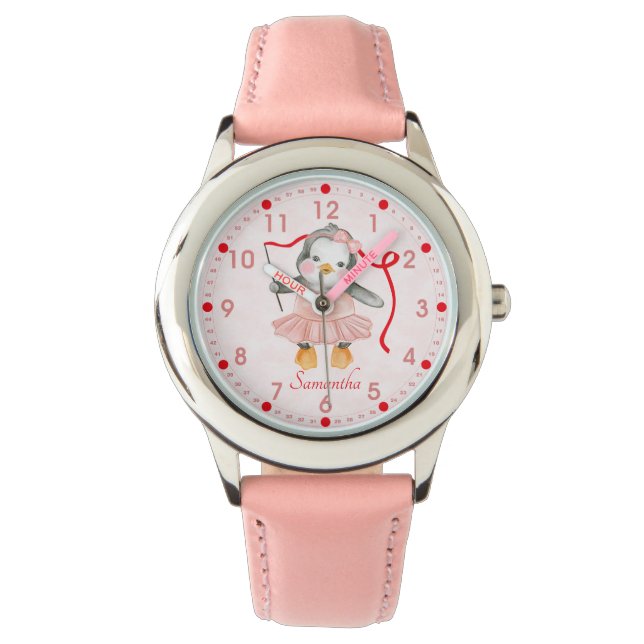 Cute Ballerina Penguin Pink Personalised Watch (Front)