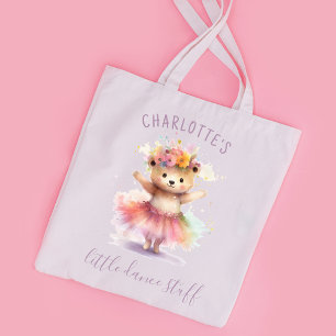 Cute Ballerina Personalised Name Watercolor Tote Bag