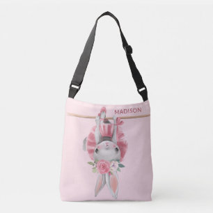 Cute Ballerina Pink Ballet Bunny Personalised Crossbody Bag