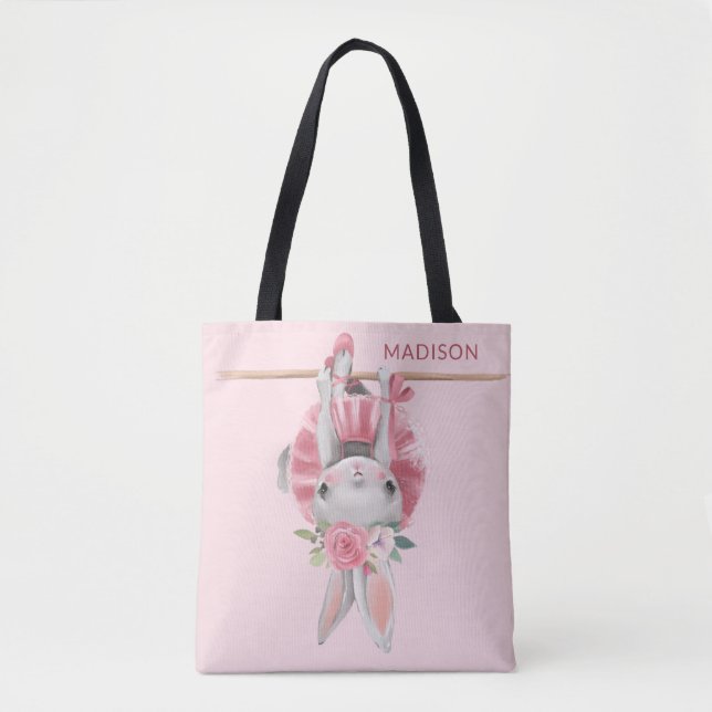 Cute Ballerina Pink Ballet Bunny Personalised Tote Bag (Front)