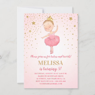 Cute Ballerina Pink Gold Glitter | Girl Birthday Invitation
