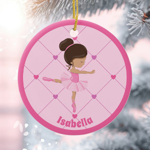 Cute Ballerina Pink Personalised Girls Christmas Ceramic Tree Decoration