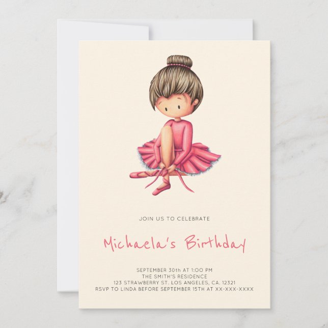Cute Ballerina Pink Tutu Slippers Girl Birthday Invitation (Front)