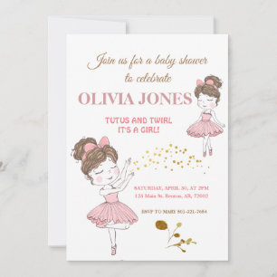 Cute ballerina pink tutus, sparkles blush glitter  invitation