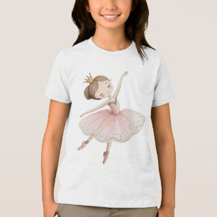Cute Ballerina Princess Pink Tutu Watercolor Gold Tri-Blend Shirt