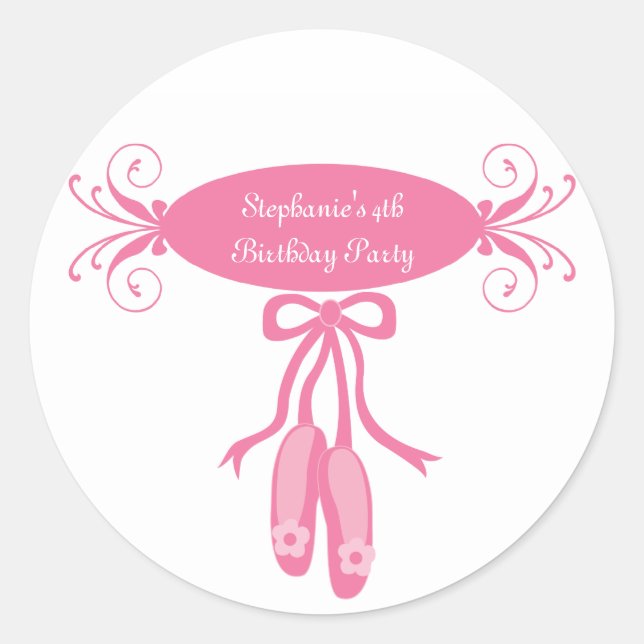 Cute ballerina slippers birthday party stickers (Front)