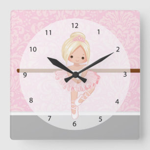 Cute ballerina square wall clock
