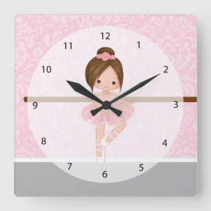 Cute ballerina square wall clock