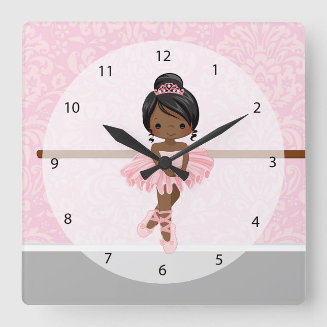 Cute ballerina square wall clock (Front)