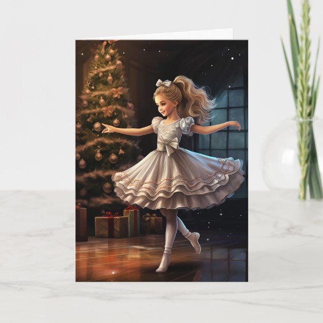 Cute Ballerina The Nutcracker Ballet Christmas Holiday Card (Front)