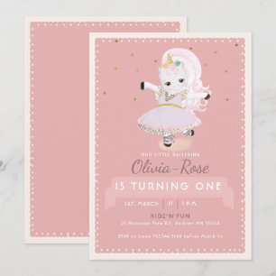 Cute Ballerina Unicorn Dusty Pink Girl Birthday Invitation
