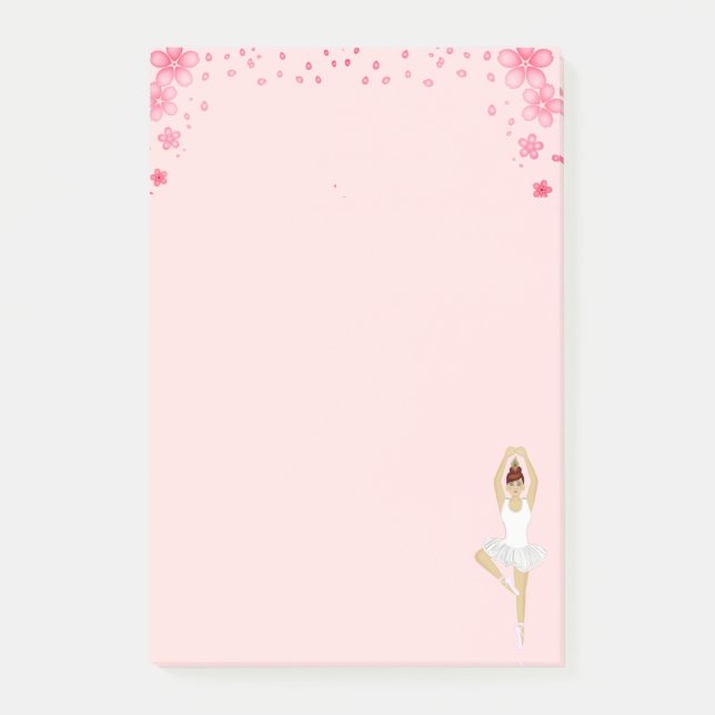 Cute Ballet Dancer & Flowers on Light Pink Post-it Notes (Front)
