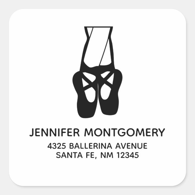Cute Ballet Dancer Legs & Slippers Address Square Sticker (Front)