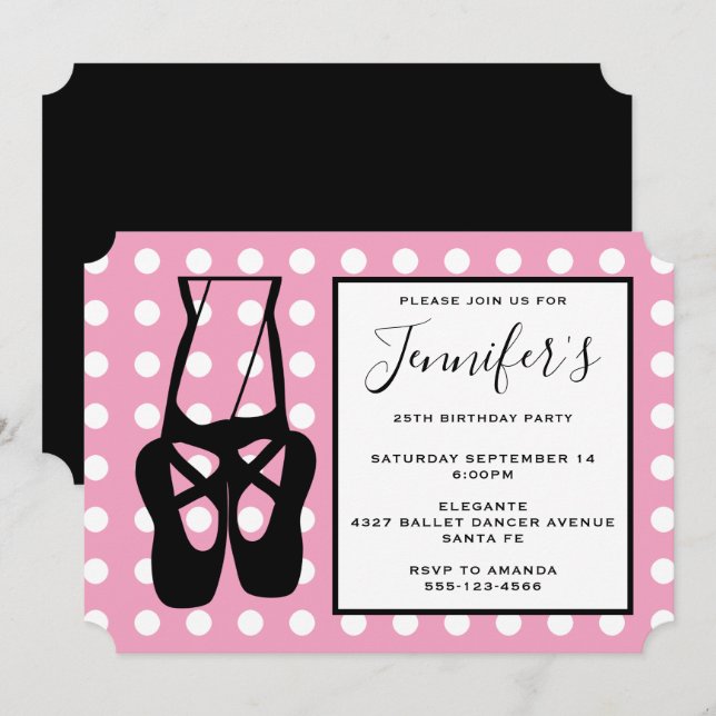Cute Ballet Dancer Legs & Slippers Birthday Invitation (Front/Back)