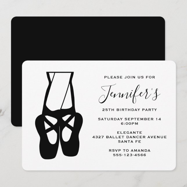 Cute Ballet Dancer Legs & Slippers Birthday Invitation (Front/Back)