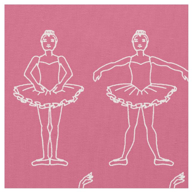 Cute Ballet Positions Pink Pattern Fabric (Close Up)