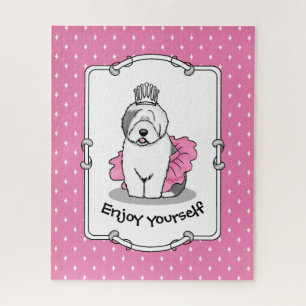 Cute Ballet Princess Old English Sheepdog Gray 1 Jigsaw Puzzle