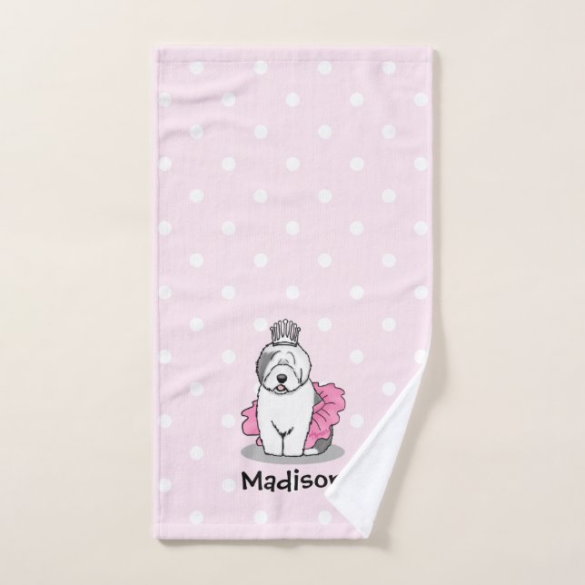 Cute Ballet Princess Old English Sheepdog Grey 1 Bath Towel Set (Hand Towel)