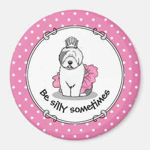 Cute Ballet Princess Old English Sheepdog Grey 1 Magnet