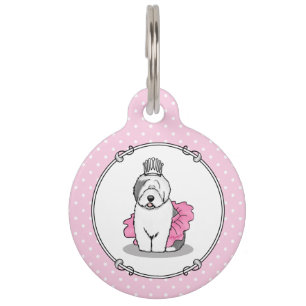 Cute Ballet Princess Old English Sheepdog Grey 1 Pet Tag