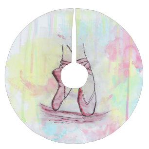Cute Ballet shoes sketch Watercolor hand drawn Brushed Polyester Tree Skirt