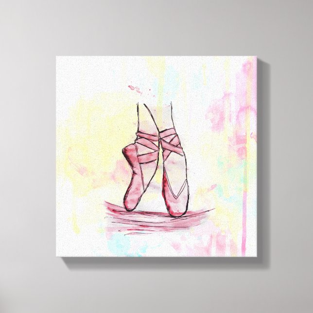 Cute Ballet shoes sketch Watercolor hand drawn Canvas Print (Front)