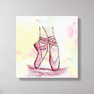 Cute Ballet shoes sketch Watercolor hand drawn Canvas Print