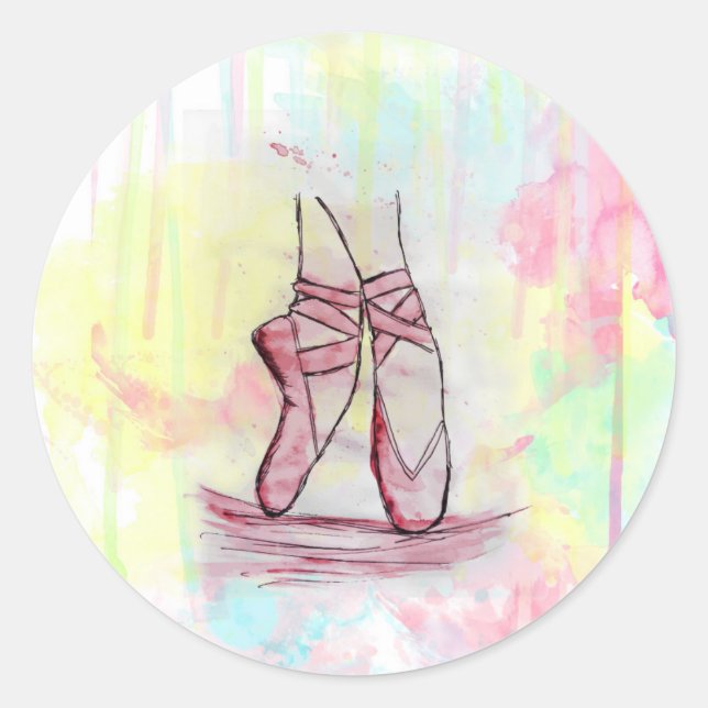 Cute Ballet shoes sketch Watercolor hand drawn Classic Round Sticker (Front)