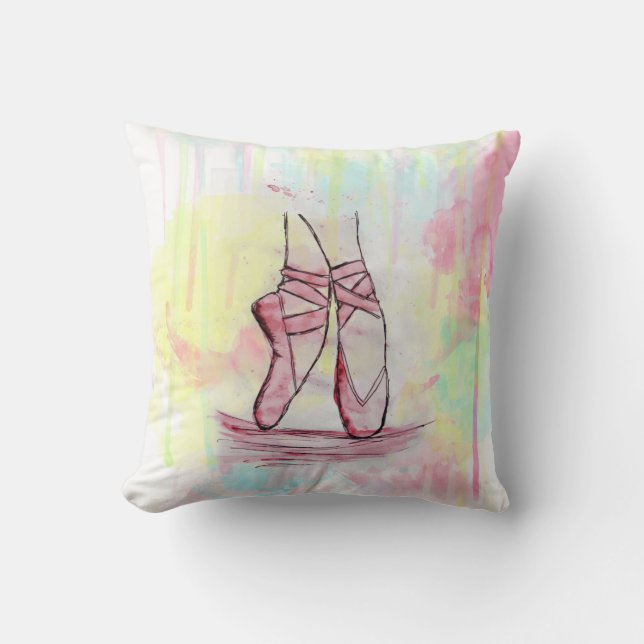 Cute Ballet shoes sketch Watercolor hand drawn Cushion (Front)
