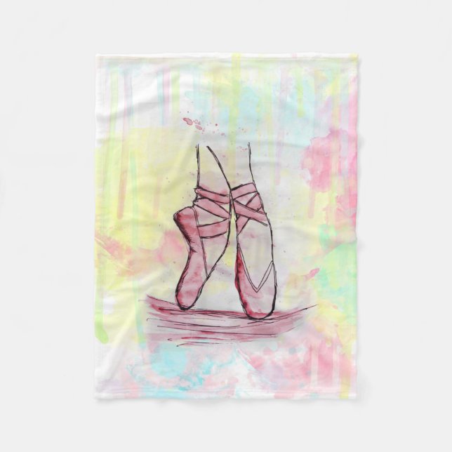 Cute Ballet shoes sketch Watercolor hand drawn Fleece Blanket (Front)